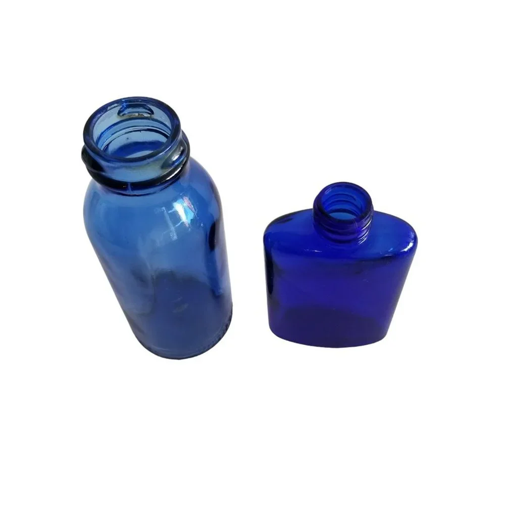 Vintage Cobalt Blue glass Bottles Bromo Seltzer Emerson Drug Co Decorative Old